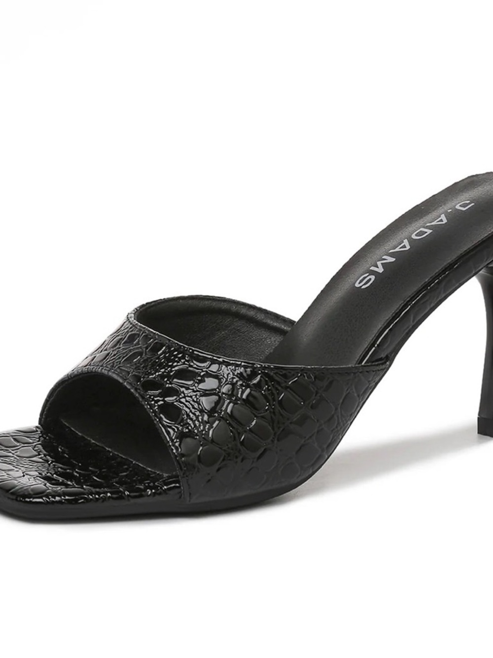 Adams Black Croc-Embossed Open-Toe Slide Heel